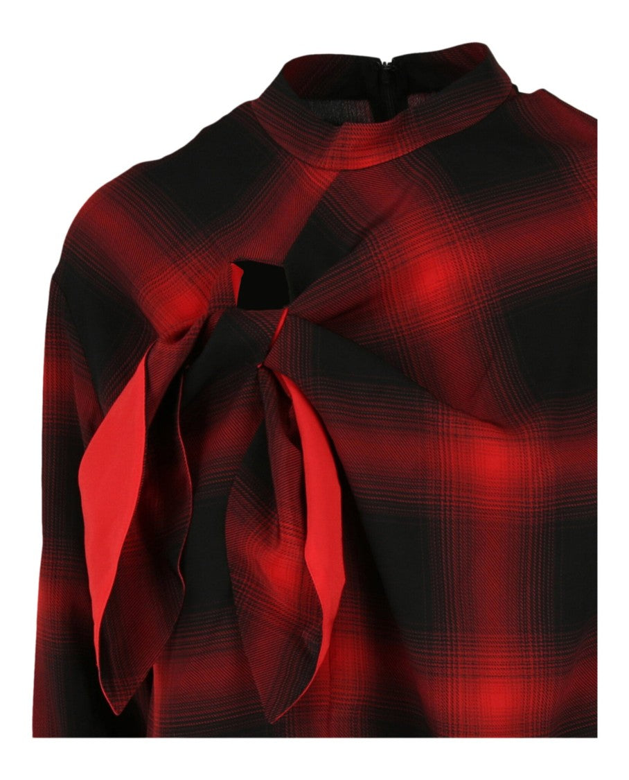 Stella Mccartney Plaid Silk Top With Mock-Neck And Oversized Fit