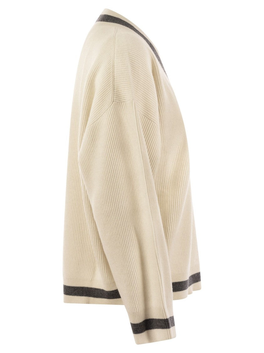 Brunello Cucinelli Ribbed Cashmere Sweater With Contrasting Stripe