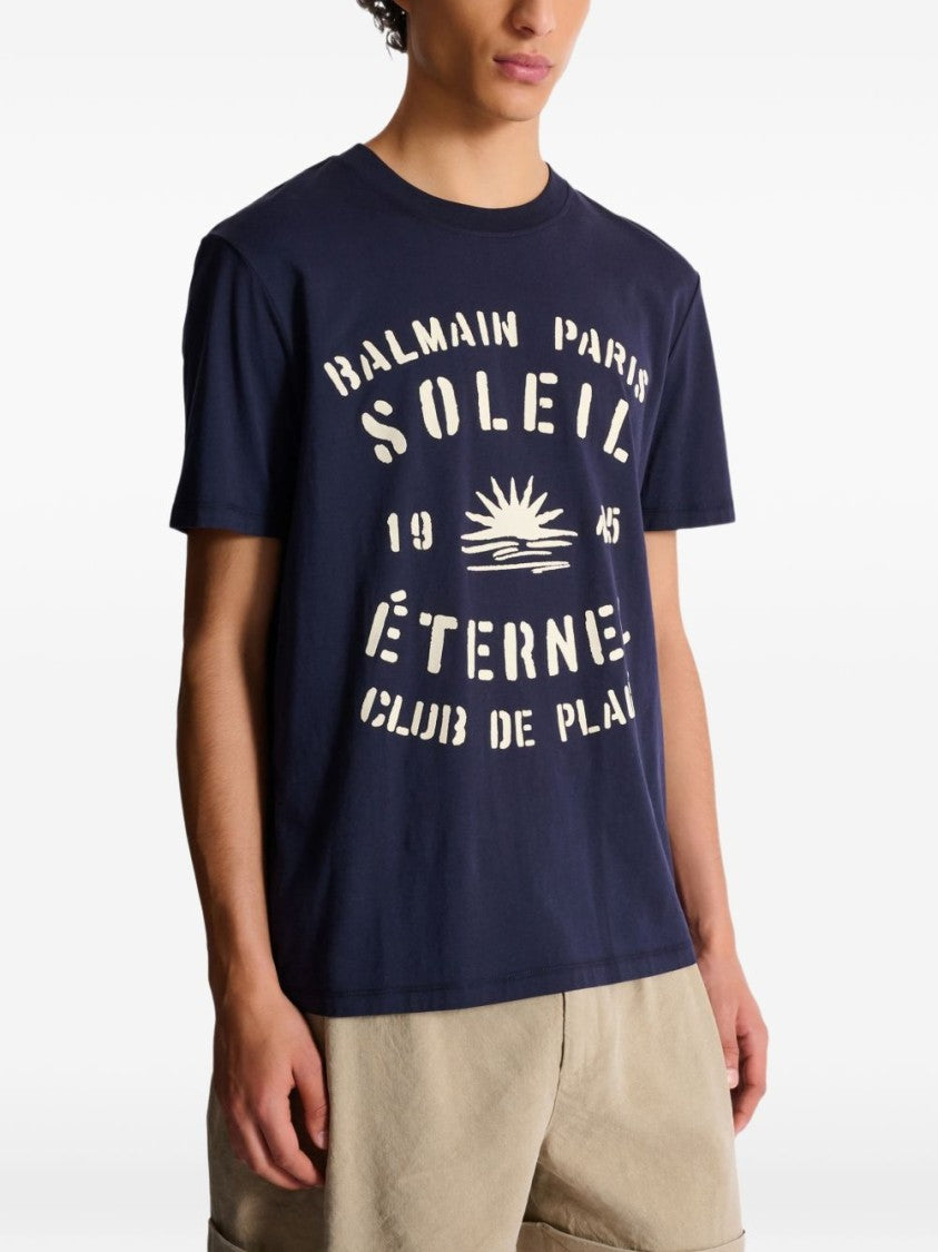 Balmain Blue Crew Neck Short Sleeve T-Shirt