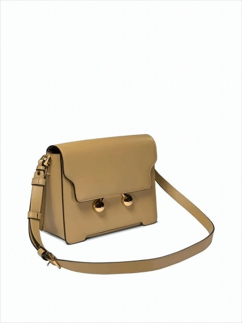 Marni Structured Brown Calf Leather Crossbody Bag With Gold-Tone Hardware