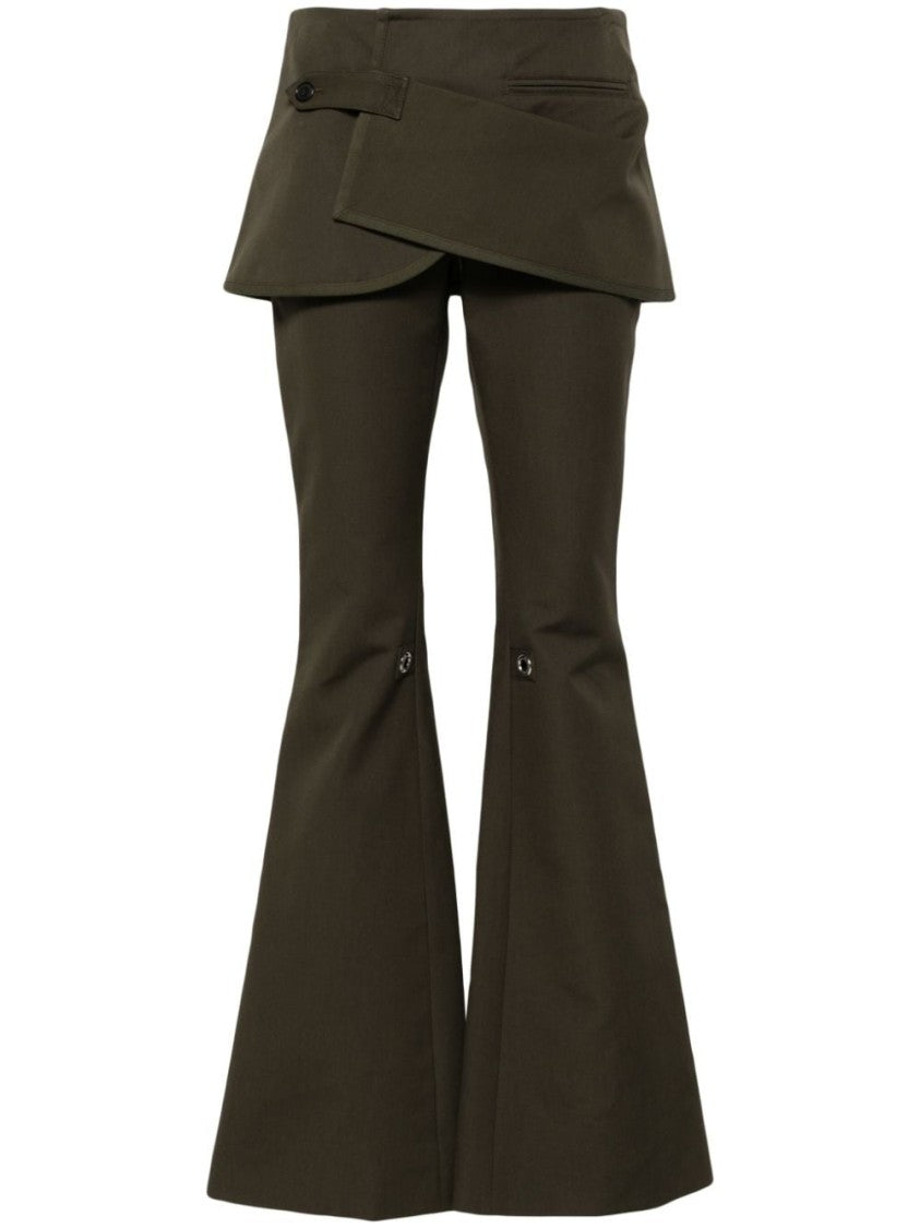 Courrèges Olive Green Cotton Bootcut Trousers