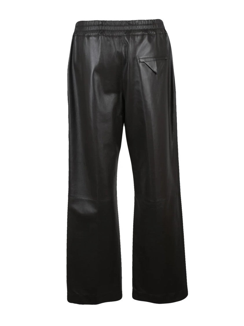 Bottega Veneta Wide-Leg Leather Trousers With Elastic Waistband And Zip Closure