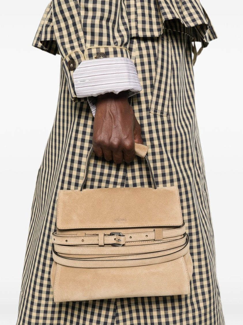 Moschino Structured Suede Handbag With Detachable Shoulder Strap