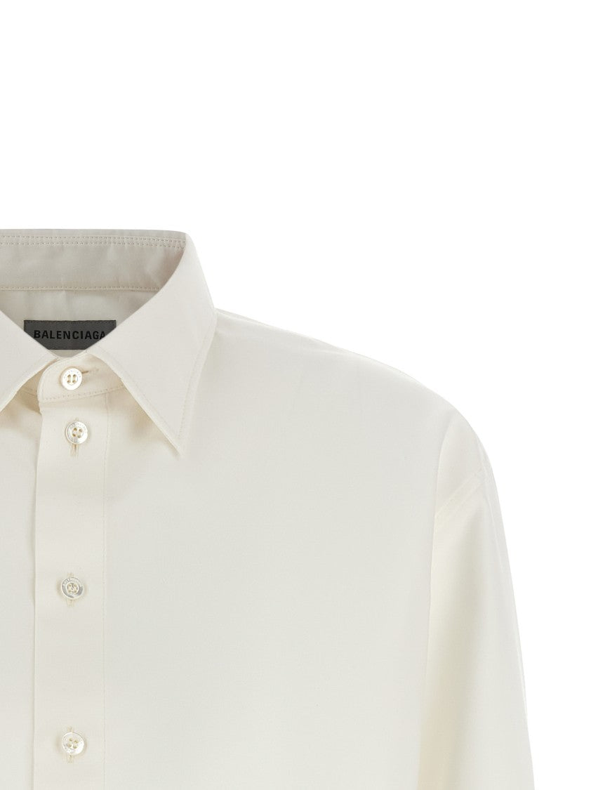 Balenciaga Cropped Shirt With Pointed Collar And Embroidered Cuffs