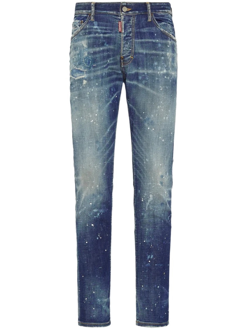 Dsquared2 Distressed Slim-Fit Jeans With Unique Splatter Detailing