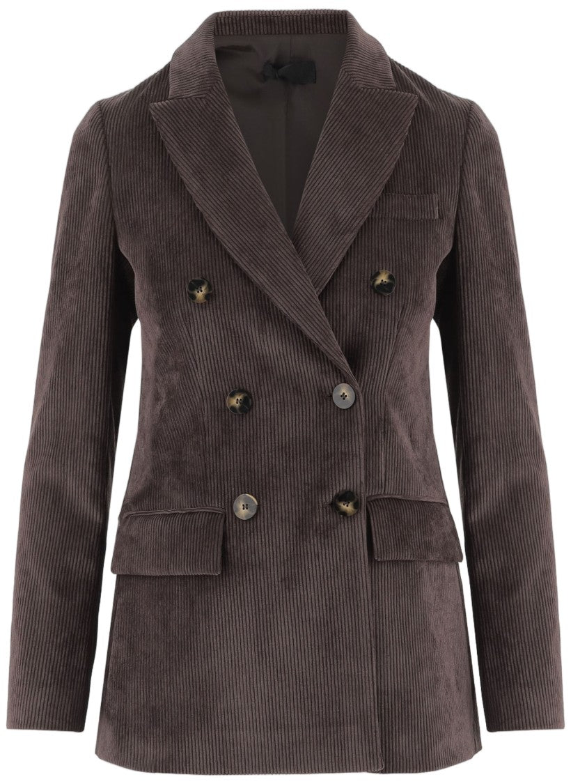 F.It Stretch Velvet Double-Breasted Jacket With Classic Lapels