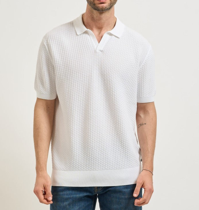 Boss White Natalo Textured Knit Polo Shirt