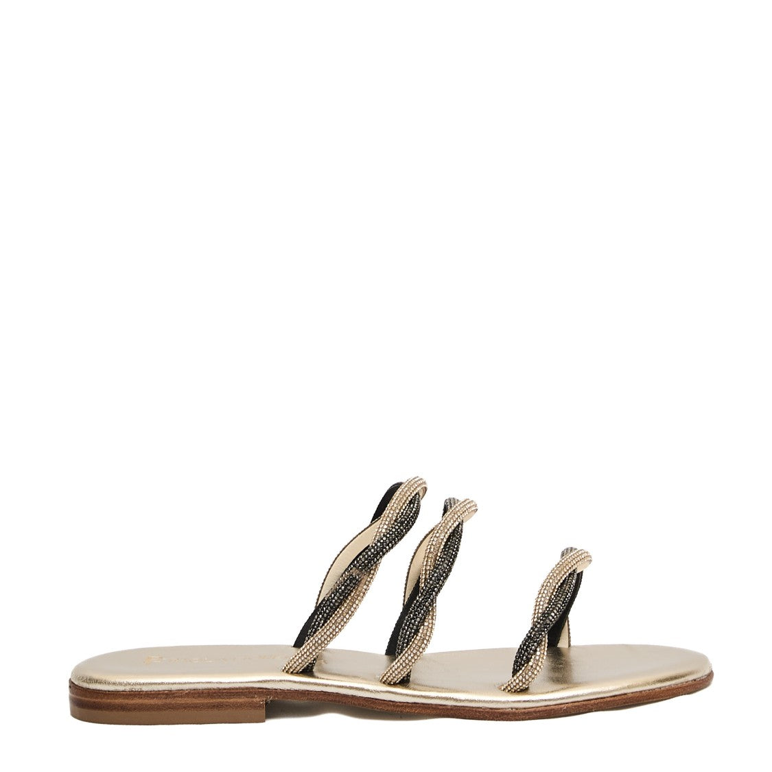 Paola Fiorenza Gold And Black Rhinestone Slipper