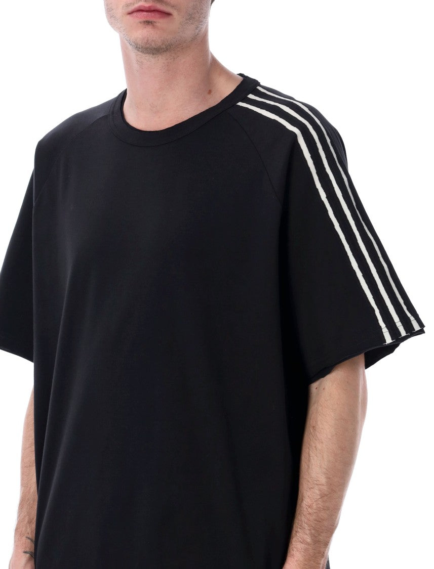 Y-3 Raw Edge Black T-Shirt With Signature 3-Stripes