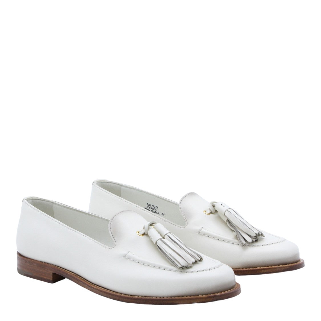 Church's White Leather Loafer Flats With Decorative Tassels