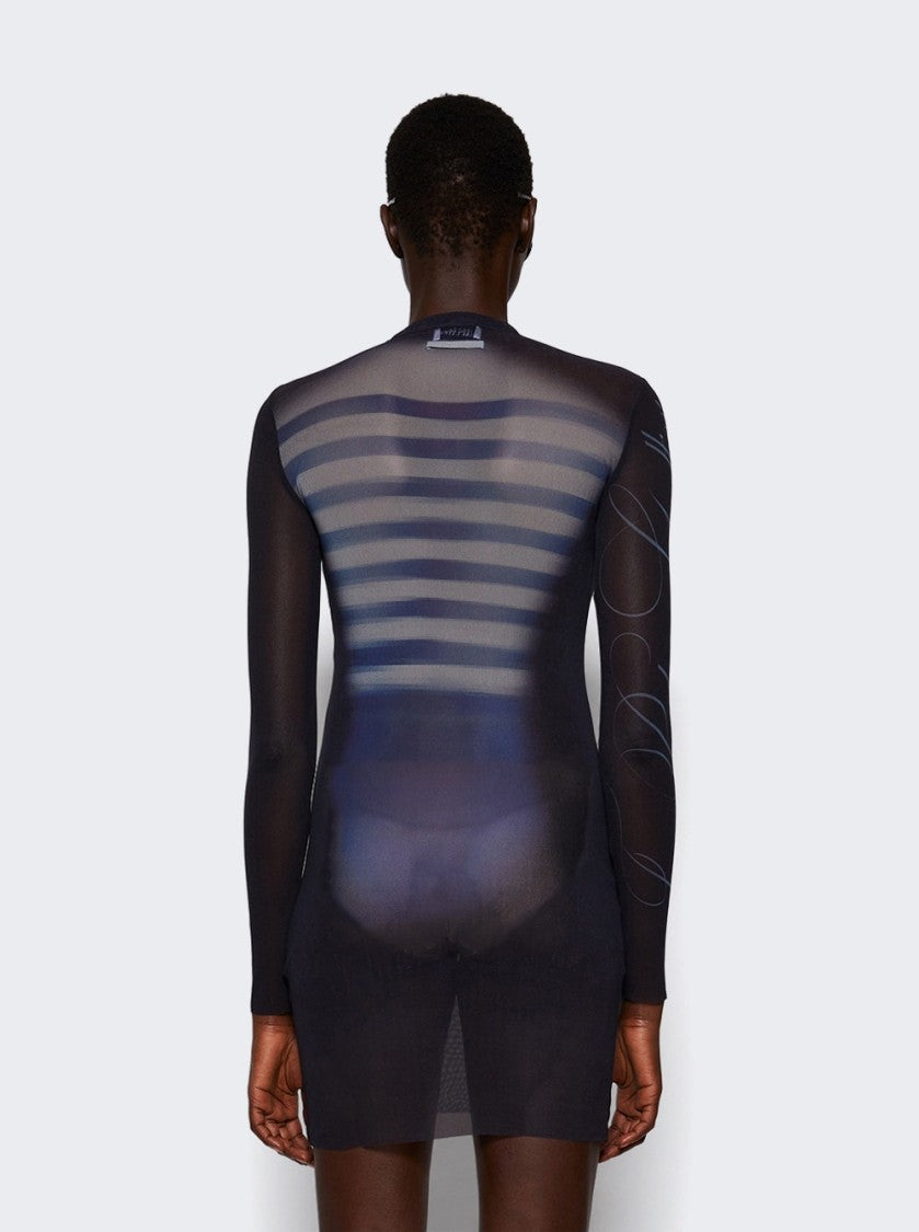 Jean Paul Gaultier Le Male Printed Mesh Crew Neck Short Dress Navy