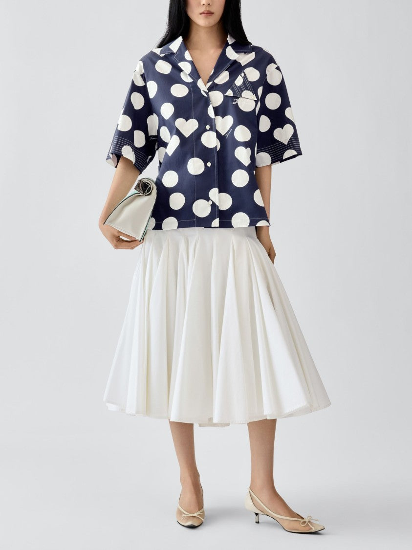 Jacquemus Blue Heart Polka Dot Print Cotton Shirt