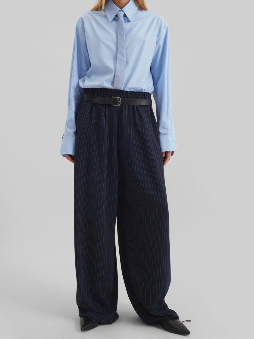 The Frankie Shop Blue Viscose-Blend Pinstripe Wide-Leg Pants