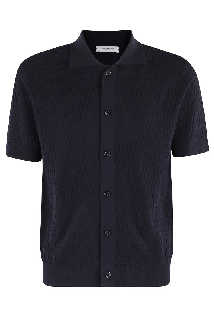 Paolo Pecora Short-Sleeved Polo-Style Knit Shirt With Textured Pattern