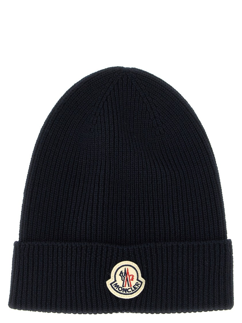 Moncler Ribbed Knit Virgin Wool Beanie With Embroidered Logo Patch