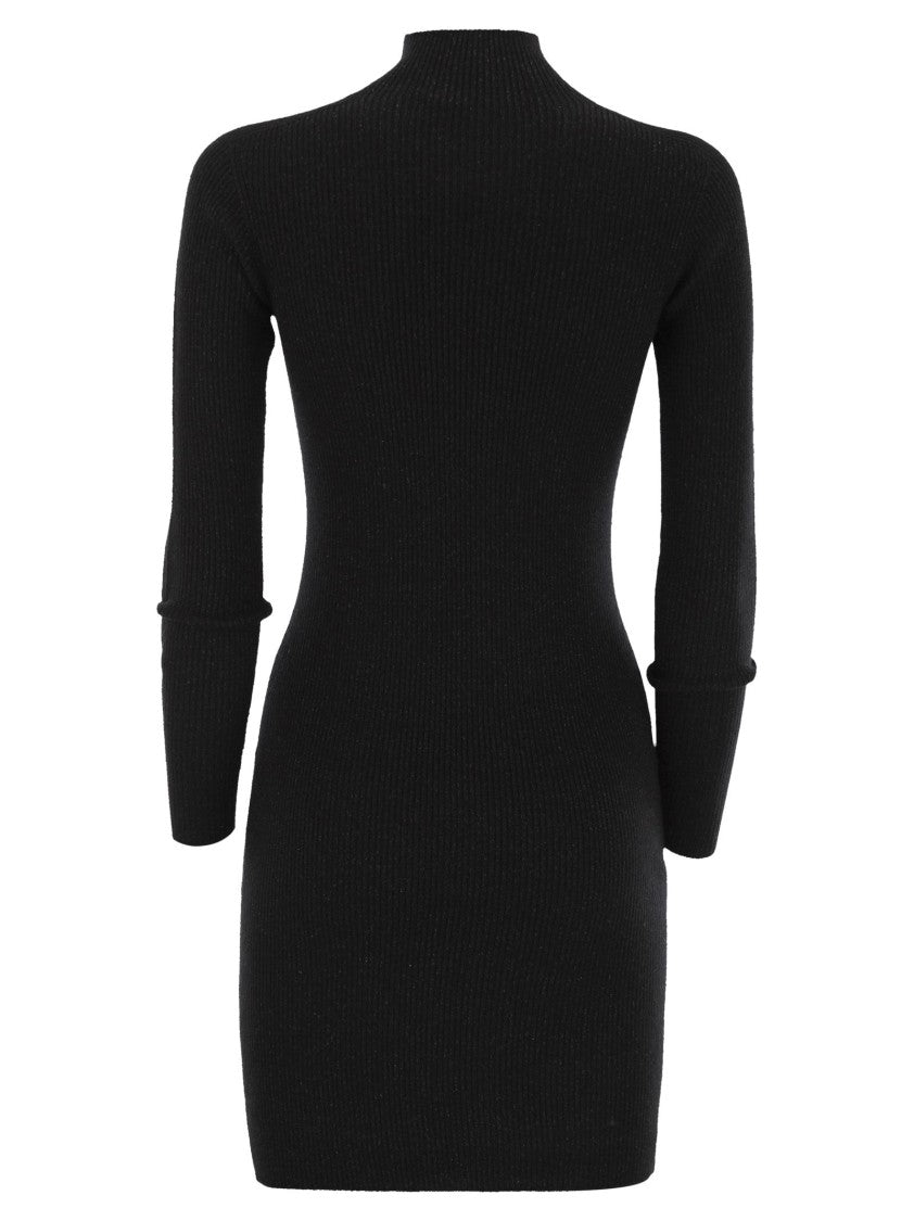 Max Mara Ribbed Mini Dress With Stand-Up Collar And Lurex Detail