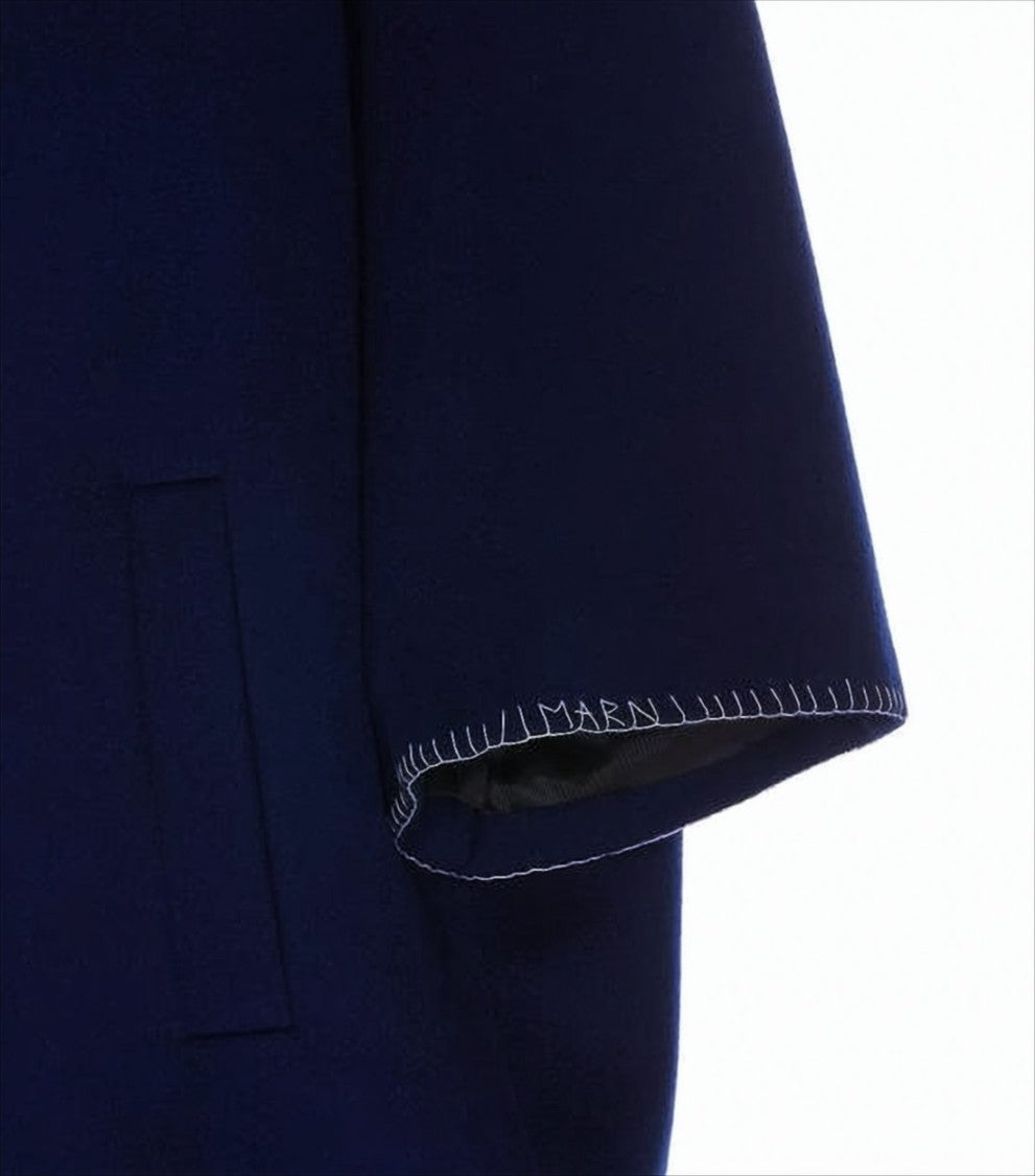 Marni Oversized Textured Navy Coat With Classic Lapel