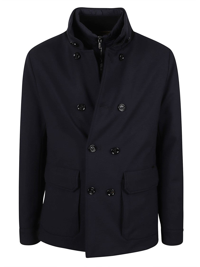 Moorer Double-Breasted Black Peacoat With Detachable Lining