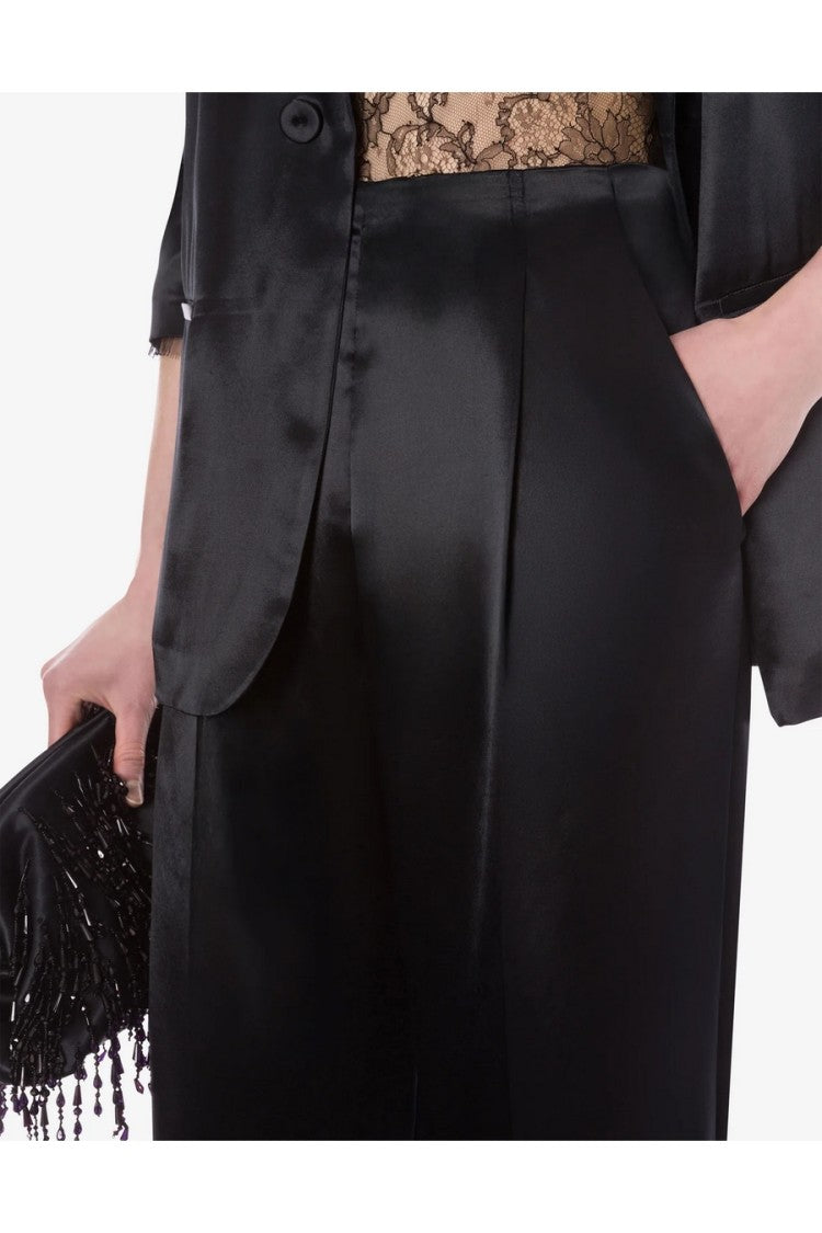 Alberta Ferretti Black Cotton-Blend Straight-Leg Pants