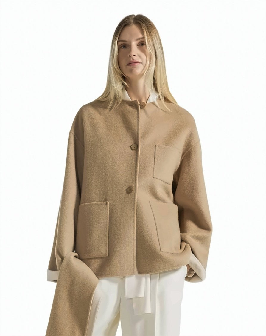 Seventy Double Mélange Wool-Blend Scarf Short Coat