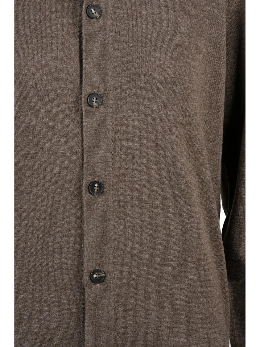 Kangra Brown Mock Neck Wool-Blend Cardigan