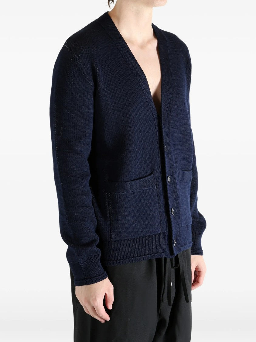 Givenchy Deep V-Neck Embossed Ribbed Cotton Cardigan