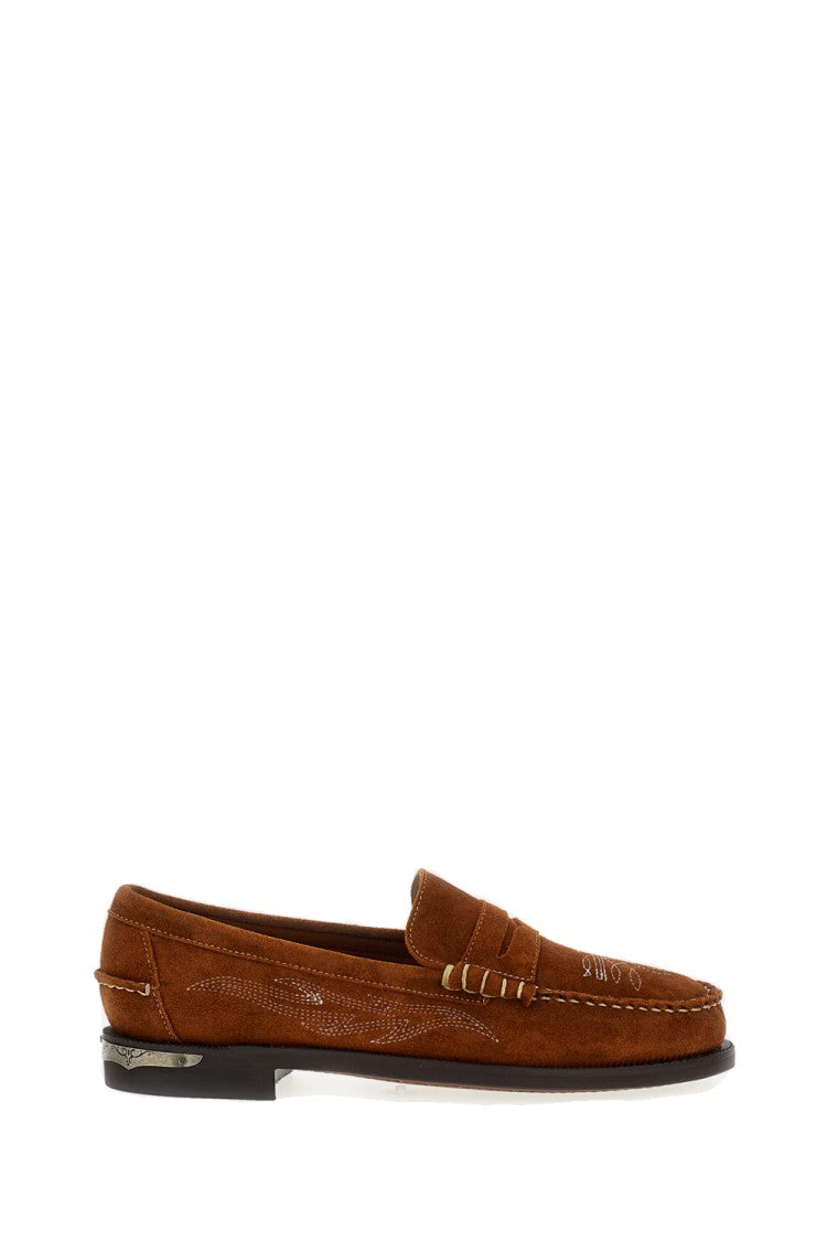 Sebago Brown Suede Loafers With Decorative Stitching