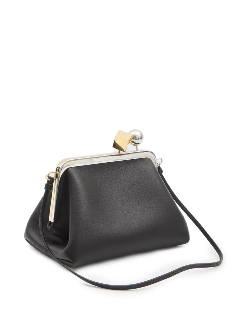 Jacquemus Sleek Black Bag With Metallic Gold Frame And Unique Clasp