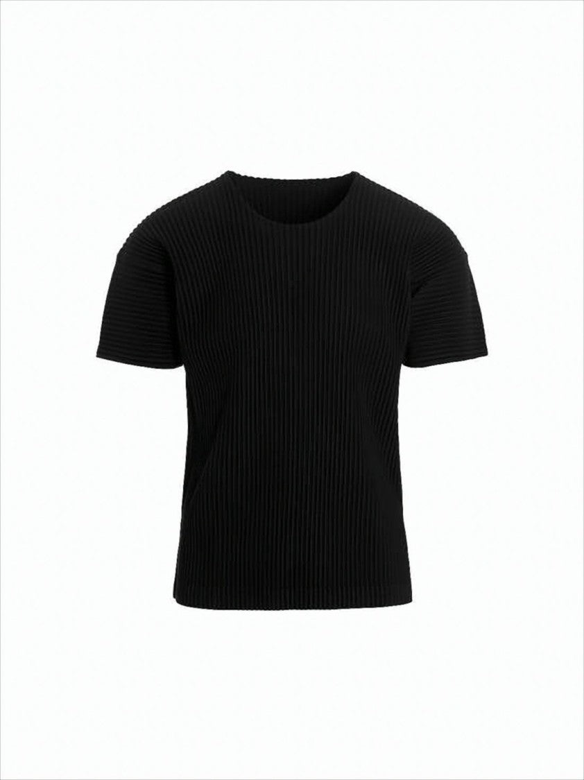 Homme Plissé Issey Miyake Pleated Black Short-Sleeved Top With Relaxed Fit