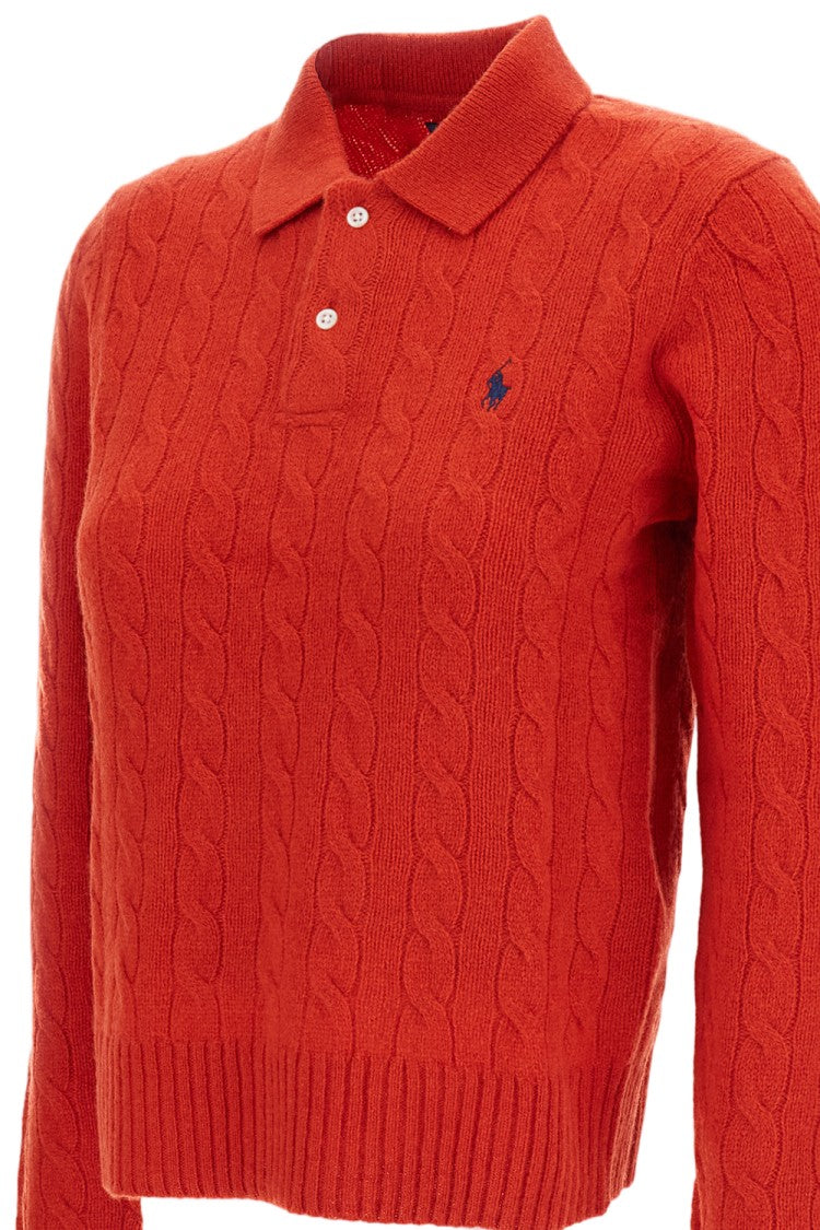 Polo Ralph Lauren Red Cable-Knit Wool-Cashmere Polo Sweater