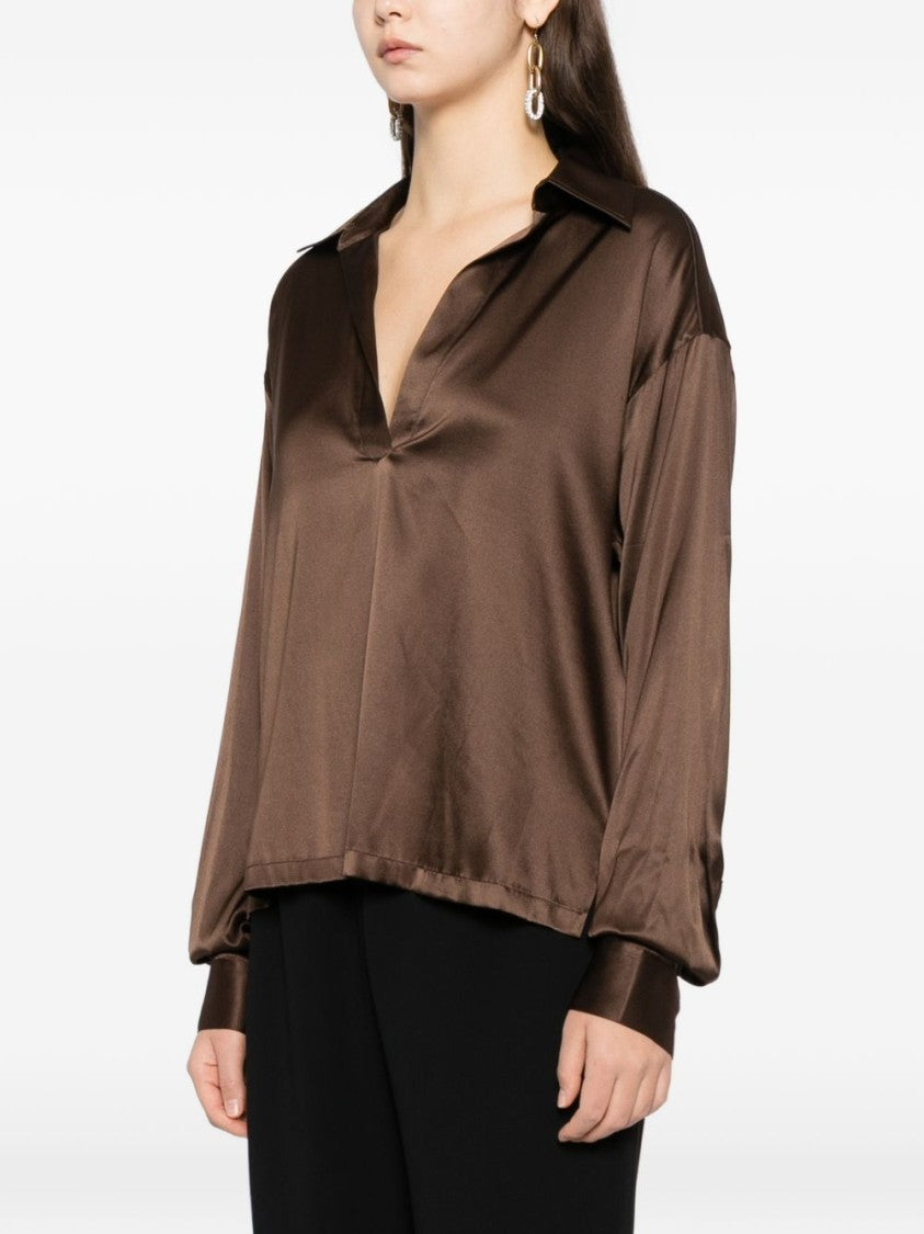 Tom Ford Silk Plunging V-Neck Long-Sleeved Shirt