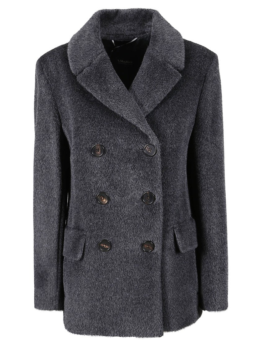Max Mara Double-Breasted Grey Coat With Textured Fabric