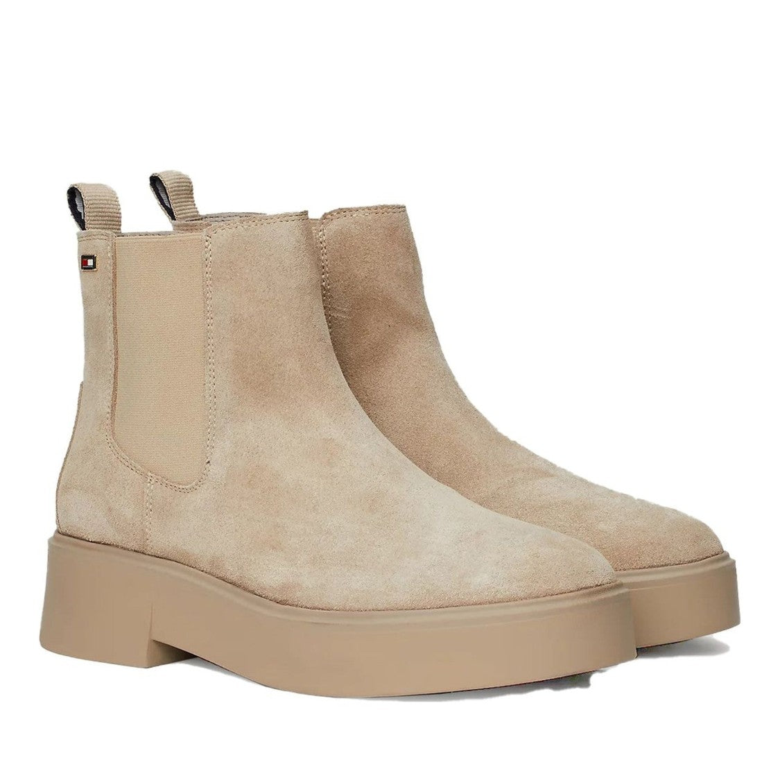 Tommy Hilfiger Beige Elastic Panel Rubber Sole Suede Chelsea Boots