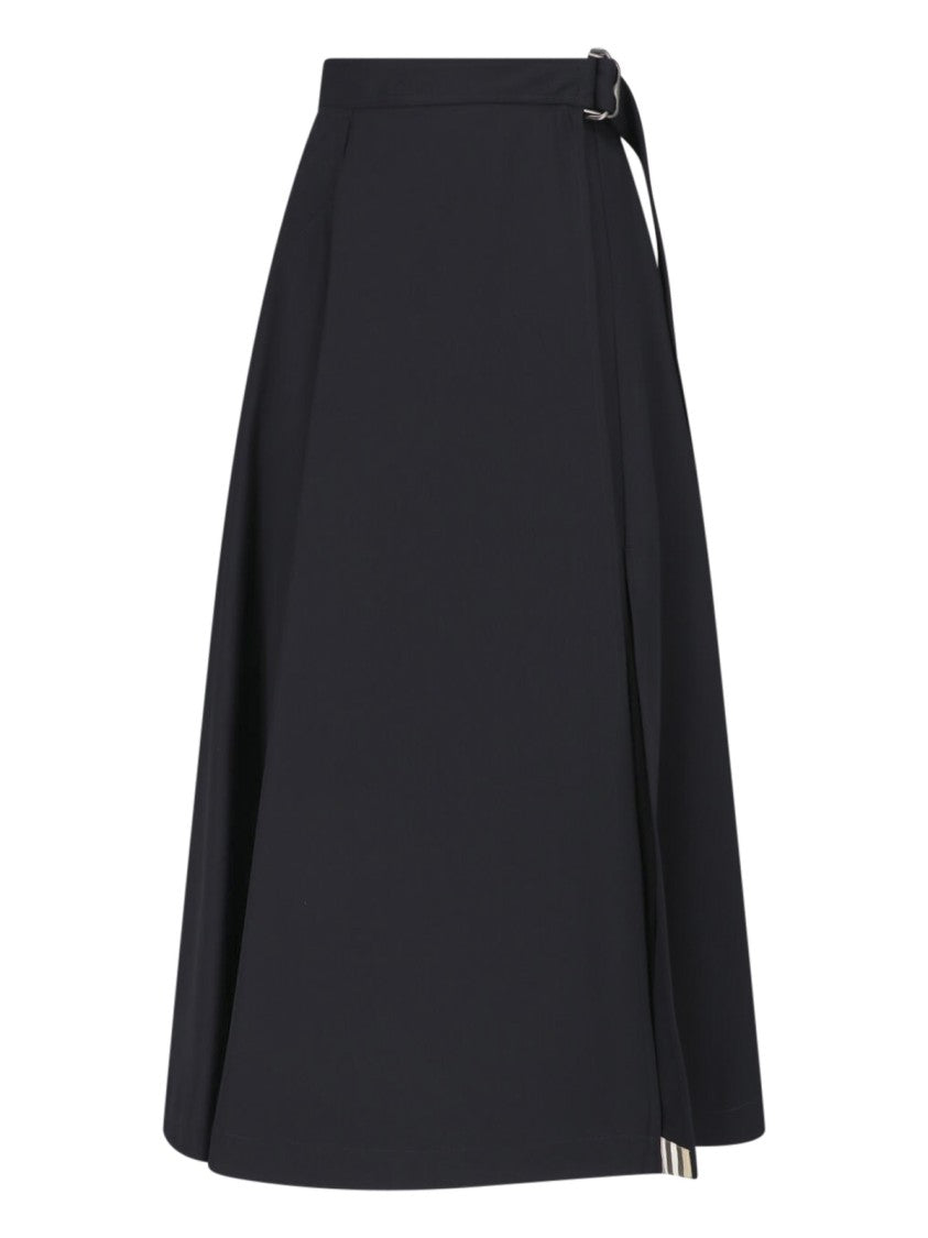 Burberry Black Check Hem Wool Maxi Skirt