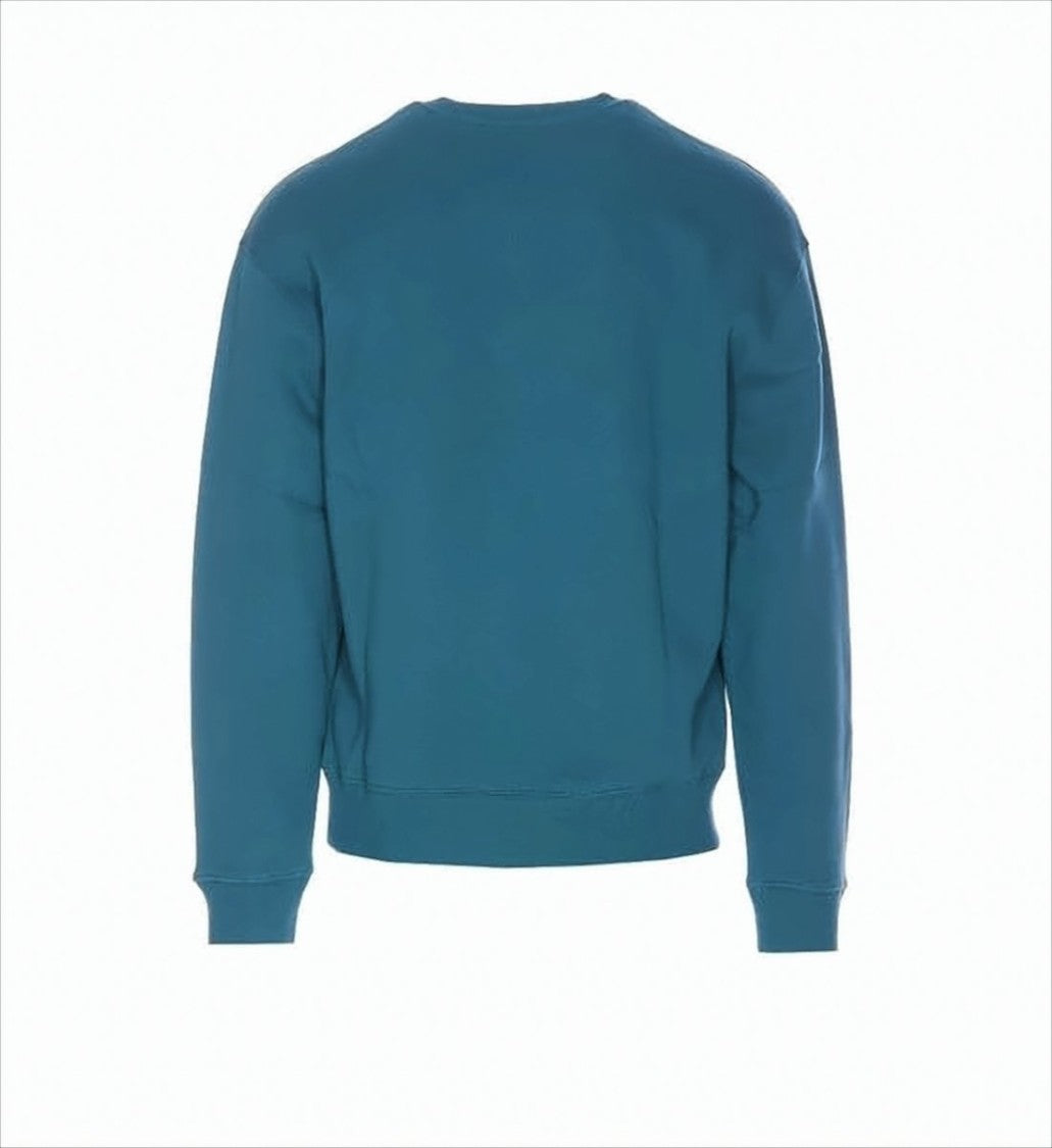 Maison Kitsuné Solid Teal Blue Long-Sleeve Crewneck Sweatshirt With Embroidered Fox Logo