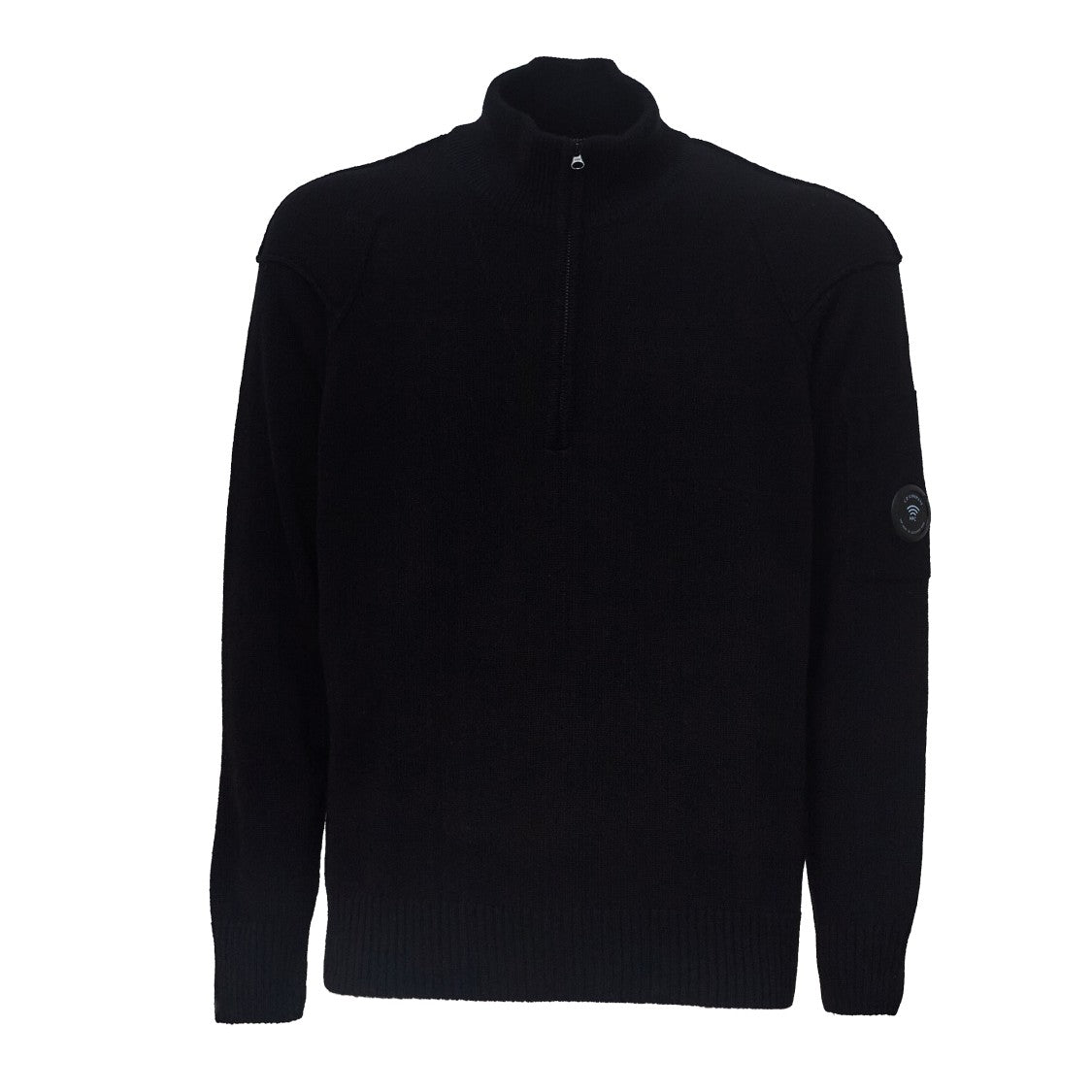 C.P. Company Ribbed Half-Zip Sweater With Lens Detail And Contrast Stitching