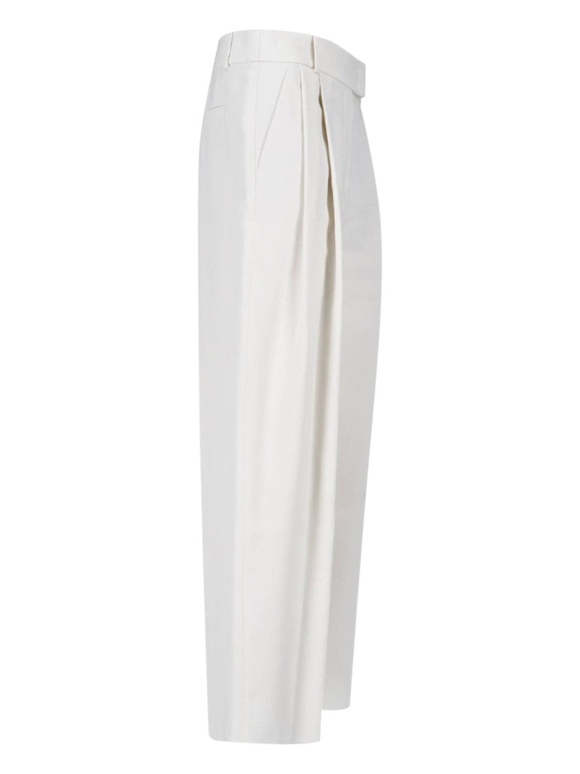 Giorgio Armani White Tailored Pleated Straight-Leg Silk Pants