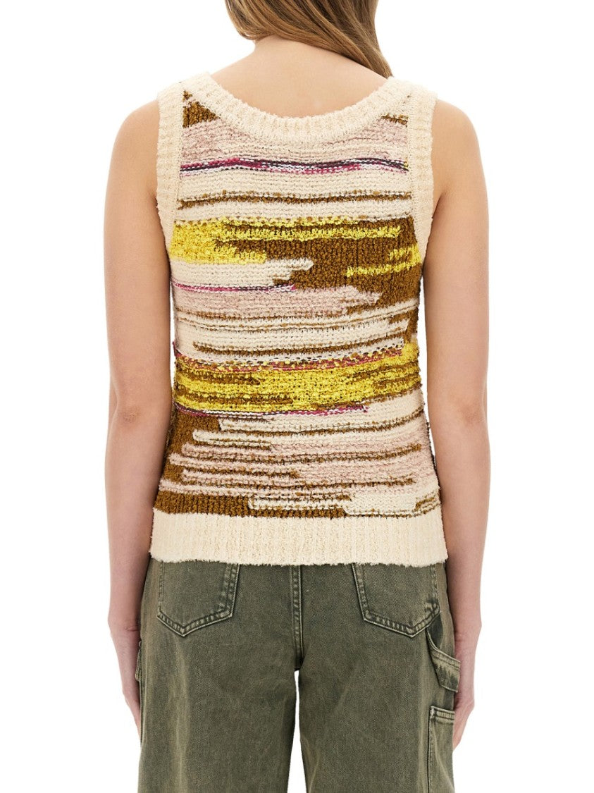 Moschino Textured Multicolor Knit Top With Artistic Stripes