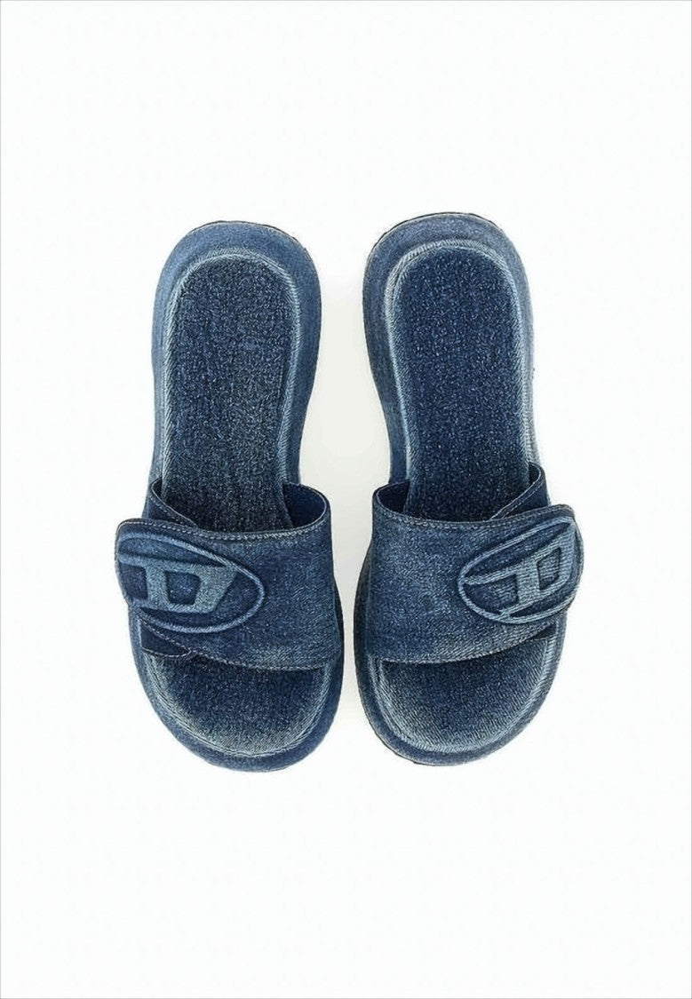 Diesel Denim-Inspired Cotton Sandals With Logo Detail