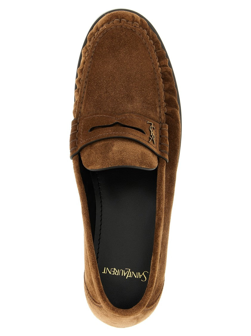 Saint Laurent Brown Suede Loafers With Hand-Stitched Moc Toe