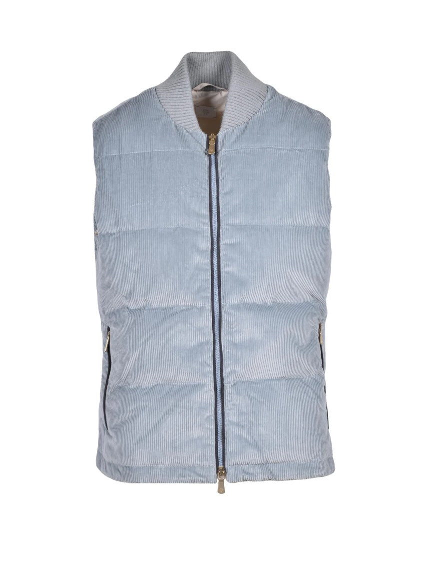 Eleventy Velvet Gilet With Down Filling And Zippered Pockets