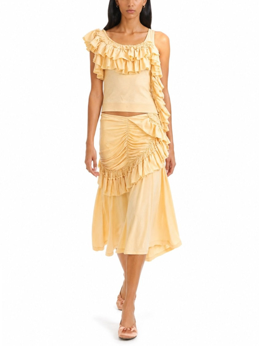 Dries Van Noten Draped Ruched Layered Cotton Midi Skirt