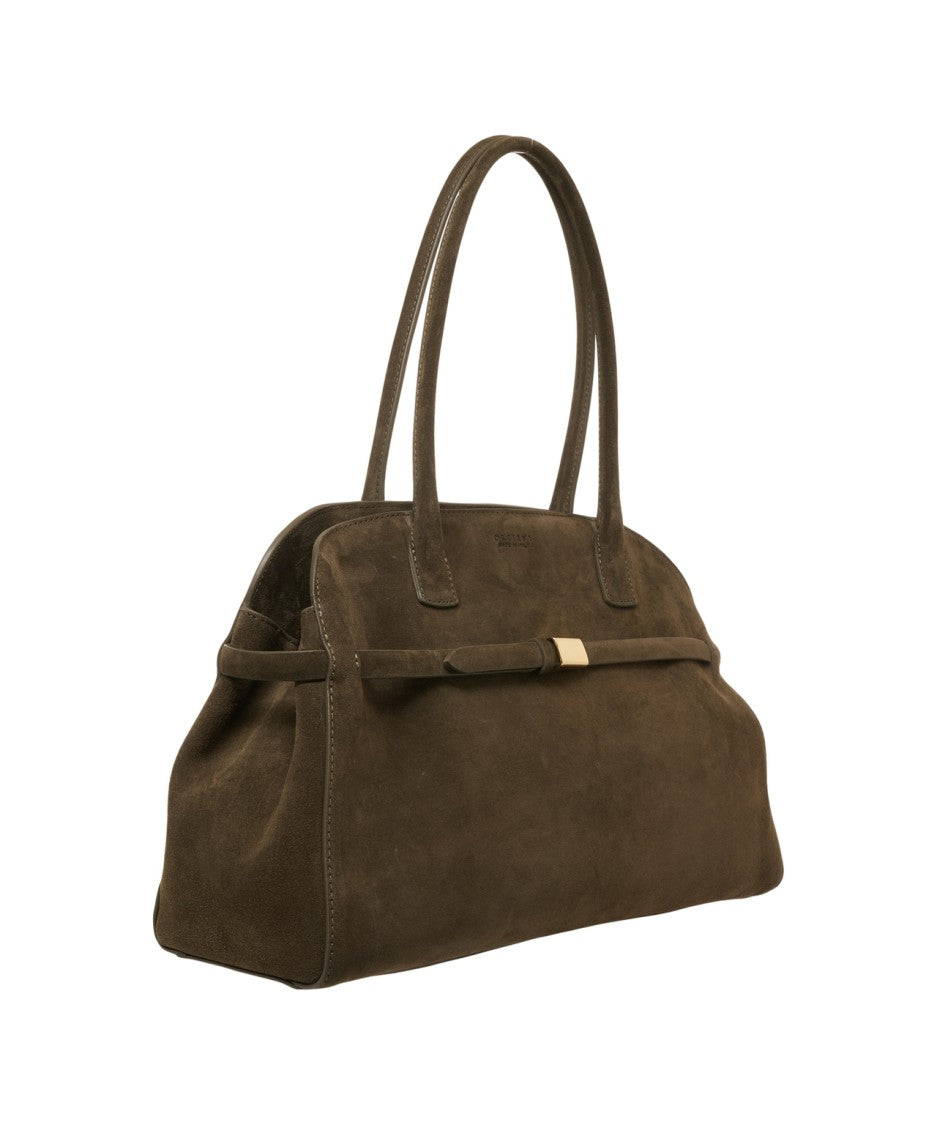 Orciani Suede Handbag With Decorative Gold Buckle And Structured Design