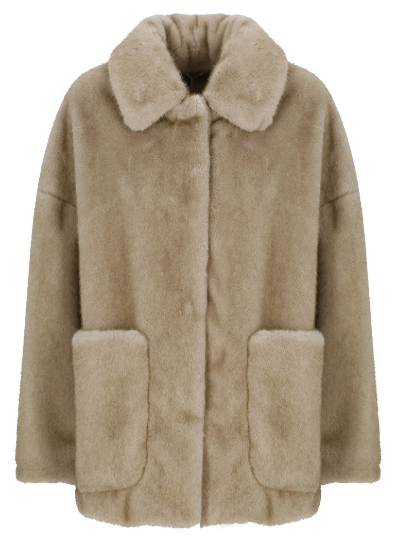 Herno Beige Faux Fur Coat