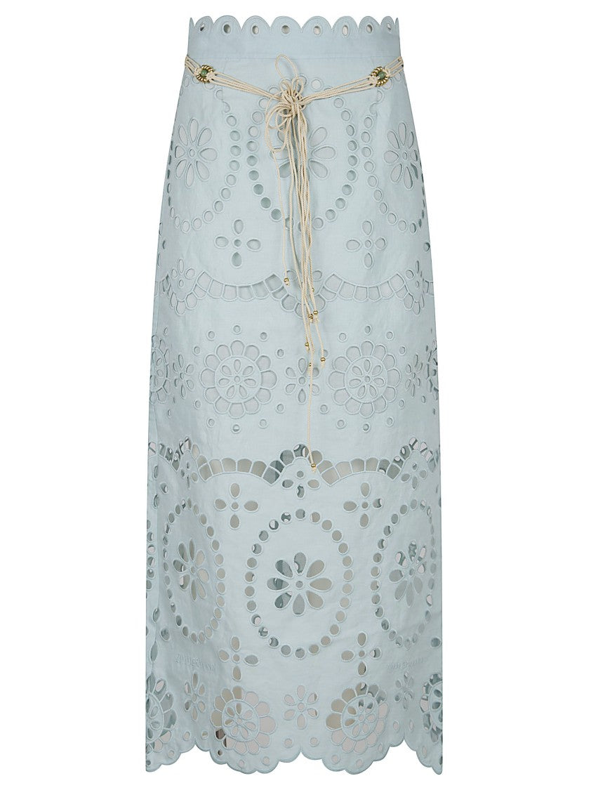 Zimmermann Fitted Midi Skirt With Scalloped Embroidery