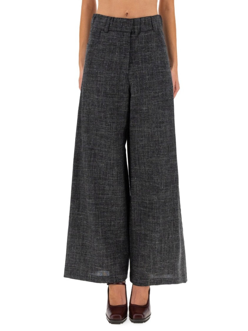 Alysi Tailored Wide-Leg Pants With Textured Check Pattern