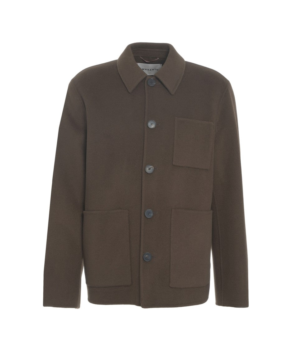 Amaranto Casual Misto Lana Overshirt With Classic Collar And Four Pockets