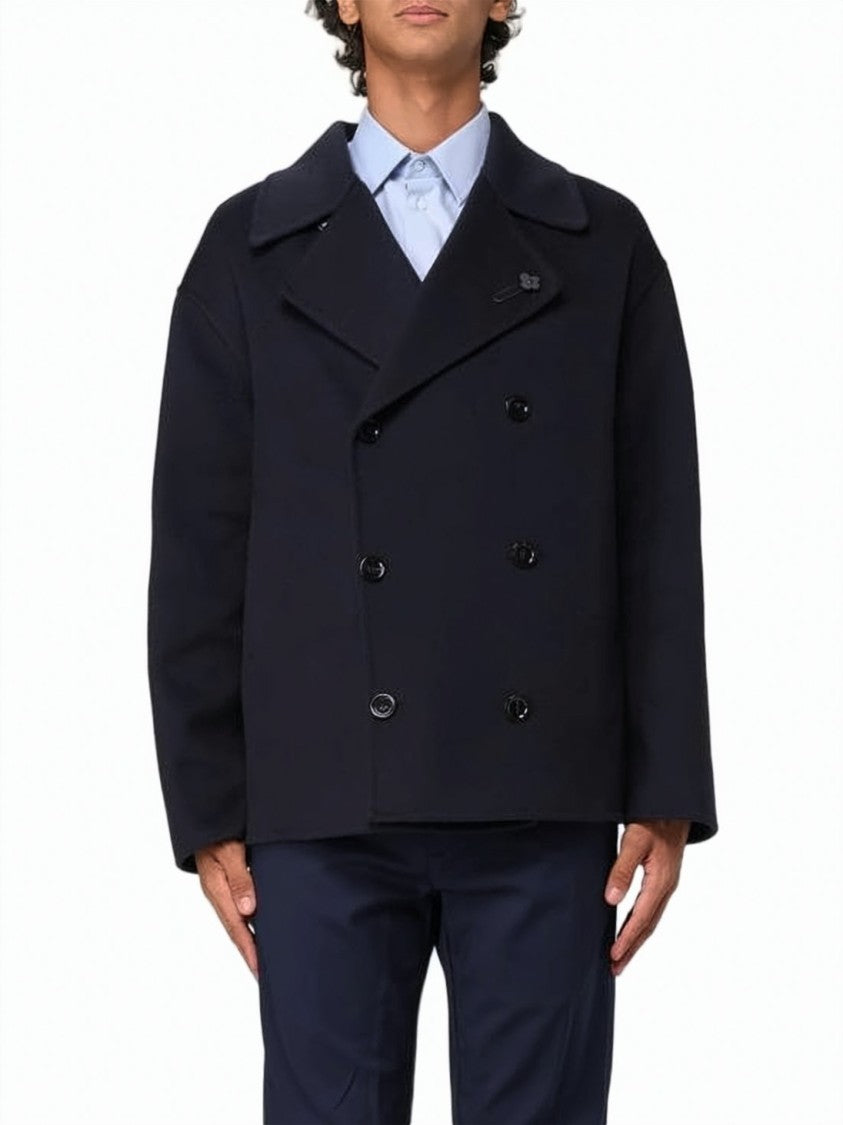 Lardini Double-Breasted Wool Jacket With Wide Collar