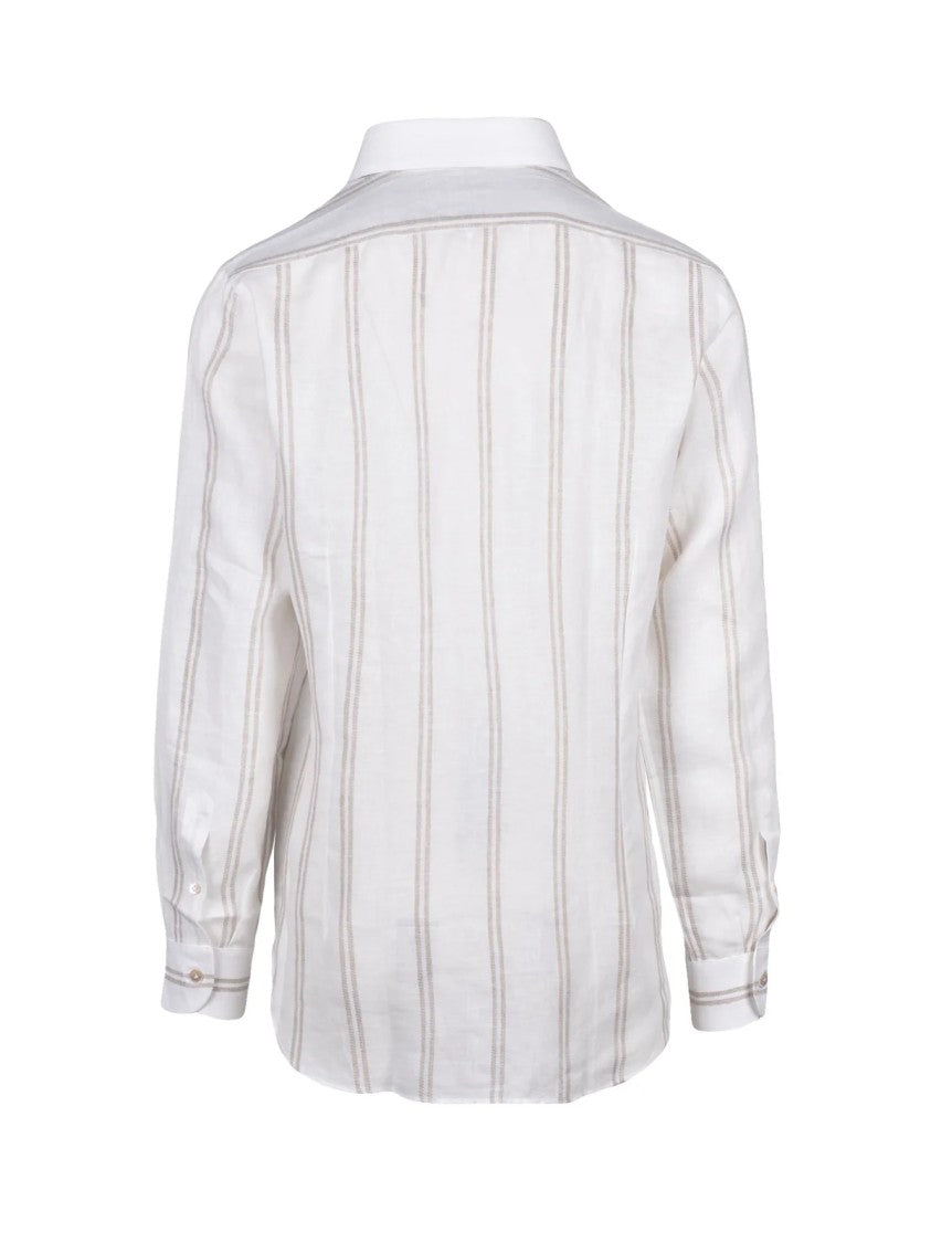 Eleventy White Beige Linen Gauzed Shirt