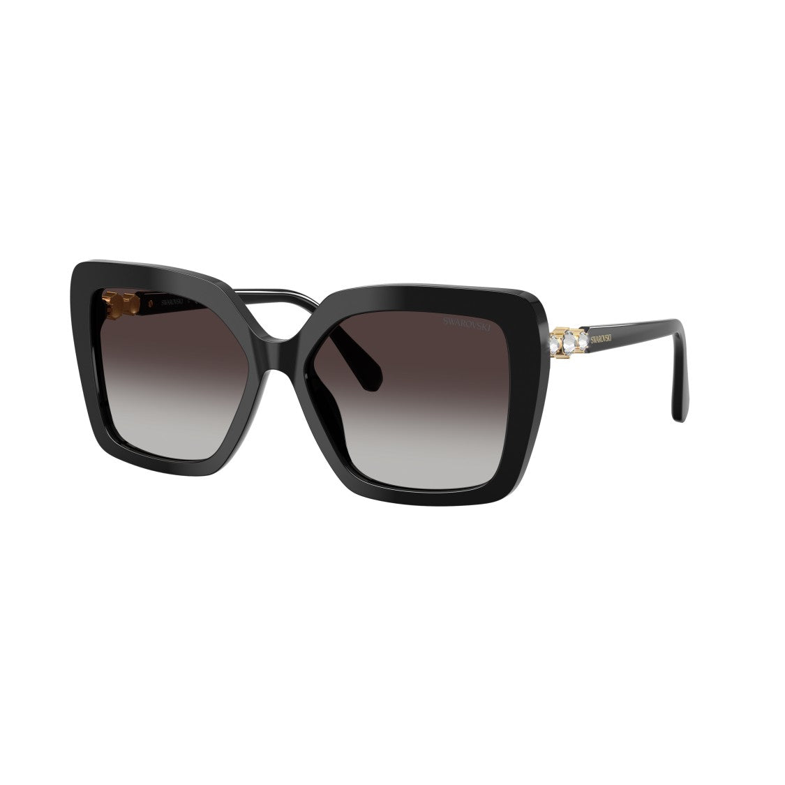 Swarovski 0Sk6049 Oversized Black Acetate Sunglasses With Crystal Accents